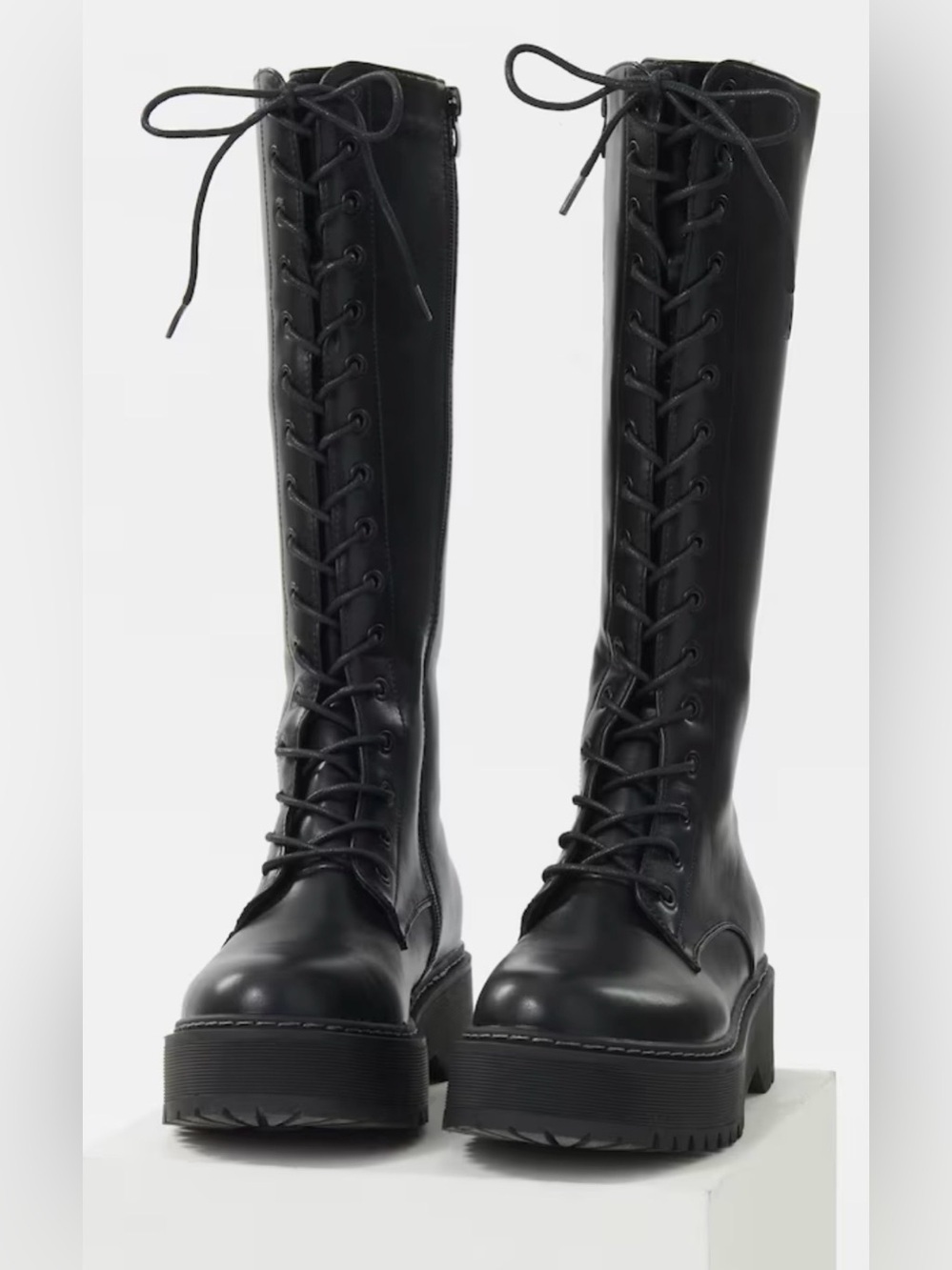 Steve Madden Black Lace-Up Knee-High Platform Boots Size 36=US 5.5-6 - Picture 6 of 16